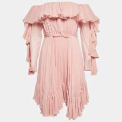Giambattista Valli Pink Silk Off-Shoulder Ruffled Mini Dress M