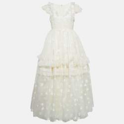 Giambattista Valli White Silk Lace Trim Ruffled Gown M