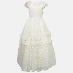 Giambattista Valli White Silk Lace Trim Ruffled Gown M
