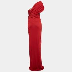 Pre Owned Giambattista Valli Red Jersey Ruched Maxi Dress S