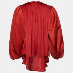 Pre Owned Giambattista Valli Red Silk Jersey Puff Sleeve Mini Dress S