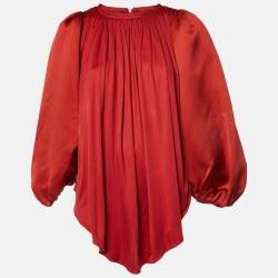 Pre Owned Giambattista Valli Red Silk Jersey Puff Sleeve Mini Dress S
