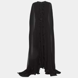 Giambattista Valli Black Silk Ruffled Cape Maxi Dress L