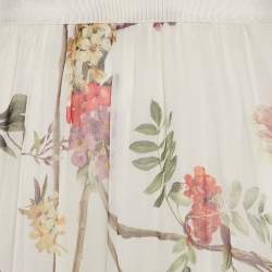 Giambattista Valli Off White Floral Print Chiffon Silk Maxi Skirt M