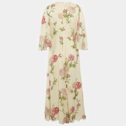Giambattista Valli Cream Phyton Floral Print Silk Flared Maxi Dress L