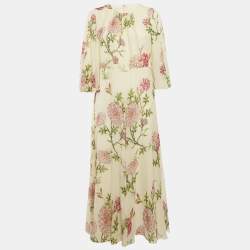 Giambattista Valli Cream Phyton Floral Print Silk Flared Maxi Dress L