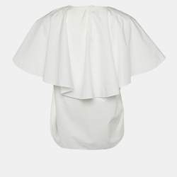 Pre Owned Giambattista Valli White Lace Trim Cotton Ruffled Top M