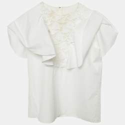 Pre Owned Giambattista Valli White Lace Trim Cotton Ruffled Top M