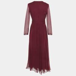 Giambattista Valli Dark Red Silk Bow Detail Maxi Dress M