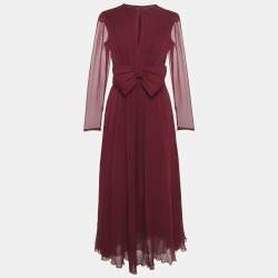 Giambattista Valli Dark Red Silk Bow Detail Maxi Dress M
