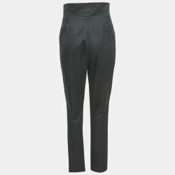 مملوكة مسبقًا Giambattista Valli Dark Green Cotton Pleated High Waist Trouser S 