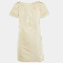 Pre Owned Giambattista Valli Cream Silk Frill Detail Mini Dress M