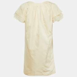Pre Owned Giambattista Valli Cream Silk Frill Detail Mini Dress M