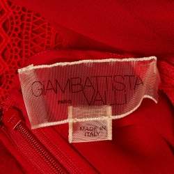 Pre Owned Giambattista Valli Red Silk Lace Detail Sheer Blouse XL