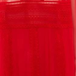Pre Owned Giambattista Valli Red Silk Lace Detail Sheer Blouse XL