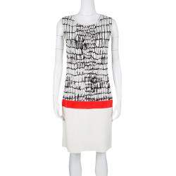 Giambattista Valli Monochrome Jacquard Knit Contrast Waist Detail Sleeveless Dress L