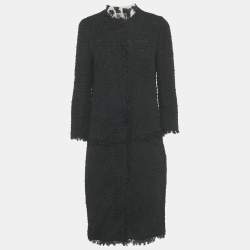 مملوكة مسبقًا Giambattista Valli Black Tweed Mid-Length Coat S