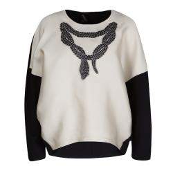 Pre Owned Giambattista Valli Monochrome Snake Pattern Jacquard Long Sleeve Top M