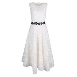 Giambattista Valli White Floral Applique Embroidered Sleeveless Dress M