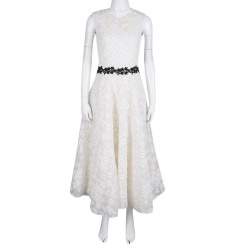 Giambattista Valli White Floral Applique Embroidered Sleeveless Dress M