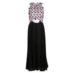 Pre Owned Giambattista Valli Floral Lace  Cutout Waist Detail Plisse Maxi Dress M