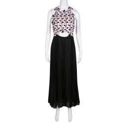Pre Owned Giambattista Valli Floral Lace  Cutout Waist Detail Plisse Maxi Dress M