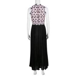 Pre Owned Giambattista Valli Floral Lace  Cutout Waist Detail Plisse Maxi Dress M