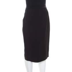 Pre Owned Giambattista Valli Black Silk Wool Ribbed Waist Pencil Skirt S