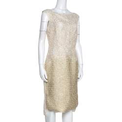 Pre Owned Giambattista Valli Gold & Cream Floral Lace Paneled Sheath Dress S