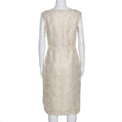 Pre Owned Giambattista Valli Gold & Cream Floral Lace Paneled Sheath Dress S