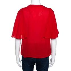 Giambattista Valli Red Crepe Ruffled Cape Detail Top M 