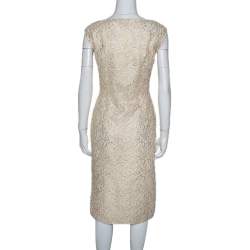 Pre Owned Giambattista Valli Gold & Cream Floral Lace Paneled Sheath Dress S