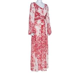 Pre Owned فستان ماكسي جيامباتيستا فالي كريب أحمر مورد مقاس كبير - لارج