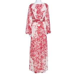 Pre Owned فستان ماكسي جيامباتي ستا فالي كريب أحمر مورد مقاس كبير - لارج