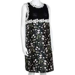 Pre Owned Giambattista Valli Black Floral Jacquard & Lace Mini Dress L