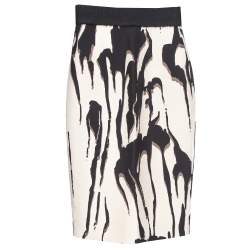 Giambattista Valli Monochrome Abstract Printed Wool Midi Skirt S