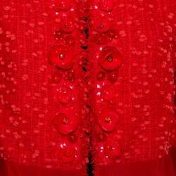 مملوكة مسبقًا كارديغان جيامباتيستا فالي مفتوح من الأمام تويد مزخرف زهور أحمر مقاس متوسط