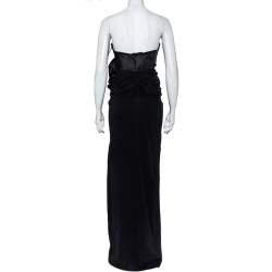 مملوكة مسبقًا Giambattista Valli Black Silk Draped Bustier Detail Faux Wrap Gown S