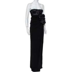 مملوكة مسبقًا Giambattista Valli Black Silk Draped Bustier Detail Faux Wrap Gown S