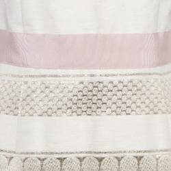Giambattista Valli Off White Lurex Brocade Striped Cotton Sleeveless Dress M