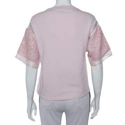 Pre Owned Giambattista Valli Pink Floral Lurex Jacquard & Knit Top S