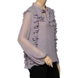 Pre Owned Giambattista Valli Lilac Silk Ruffled Neck Tie Detail Top L