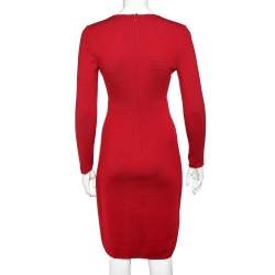 مملوكة مسبقًا فستان ميدي جيامباتيستا فالي حرير بطيات وصوف أحمر مقاس صغير جدًا - إكس سمول