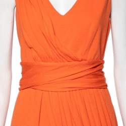 Giambattista Valli Orange Cotton Pleated Front Midi Dress M
