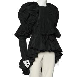 Pre Owned Giambattista Valli Black Synthetic Ruffled Asymmetric Hem Top XS