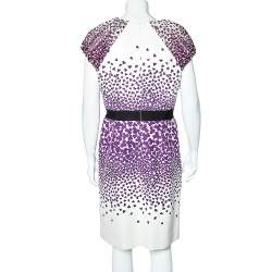 Pre Owned Giambattista Valli White & Purple Printed Cotton & Silk Sheath Dress XL