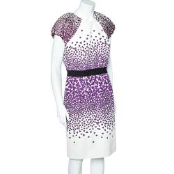 Pre Owned Giambattista Valli White & Purple Printed Cotton & Silk Sheath Dress XL