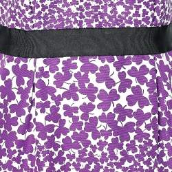 Pre Owned Giambattista Valli White & Purple Printed Cotton & Silk Sheath Dress XL