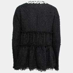 Pre Owned Giambattista Valli Black Tweed Embroidered Neck Detail Flared Jacket M