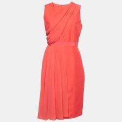 Giambattista Valli Coral Pink Silk Drape Detail Sheath Dress M
